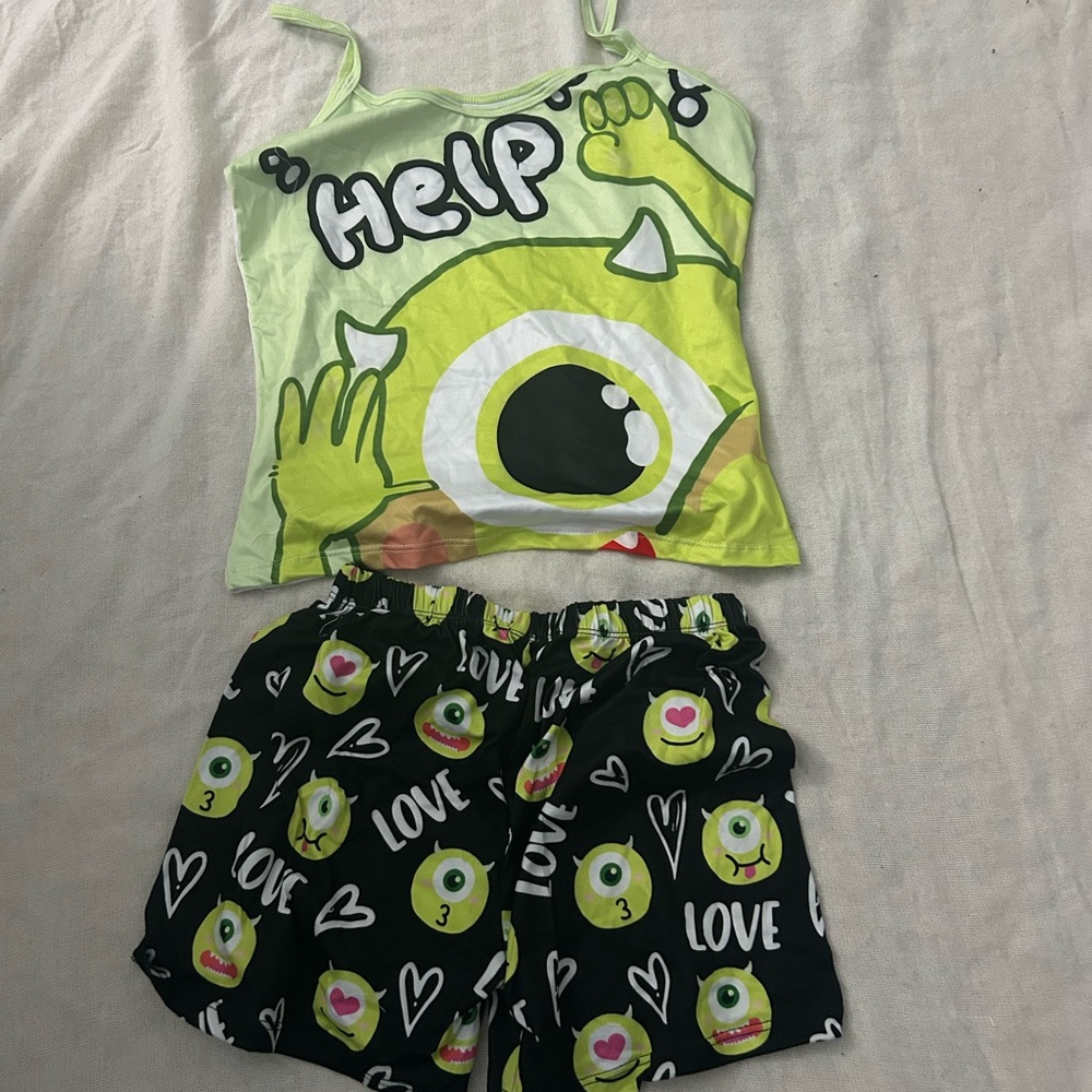 Monster Eye Kids Pajama Set - Green and Black tela colombiana. New